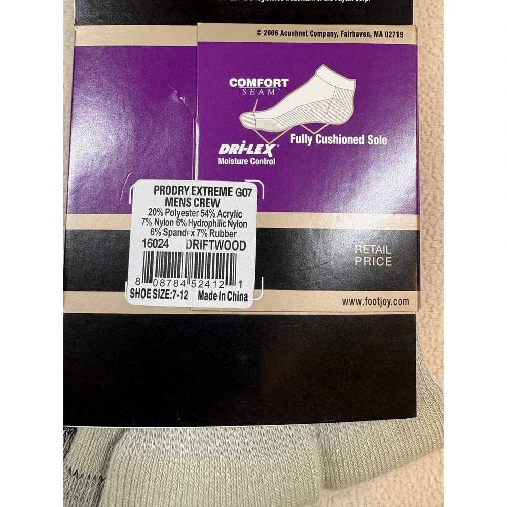 FootJoy ProDry Extreme‎ Mens Crew Golf Socks Size 7-12 Driftwood Activewear